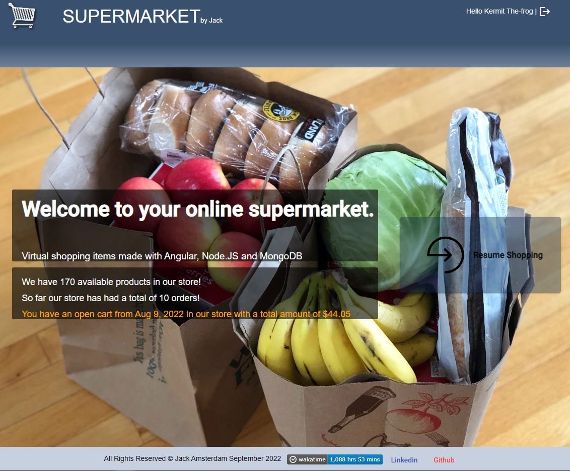 Supermarket by Jack — landing page with live store stats and a resumable cart
