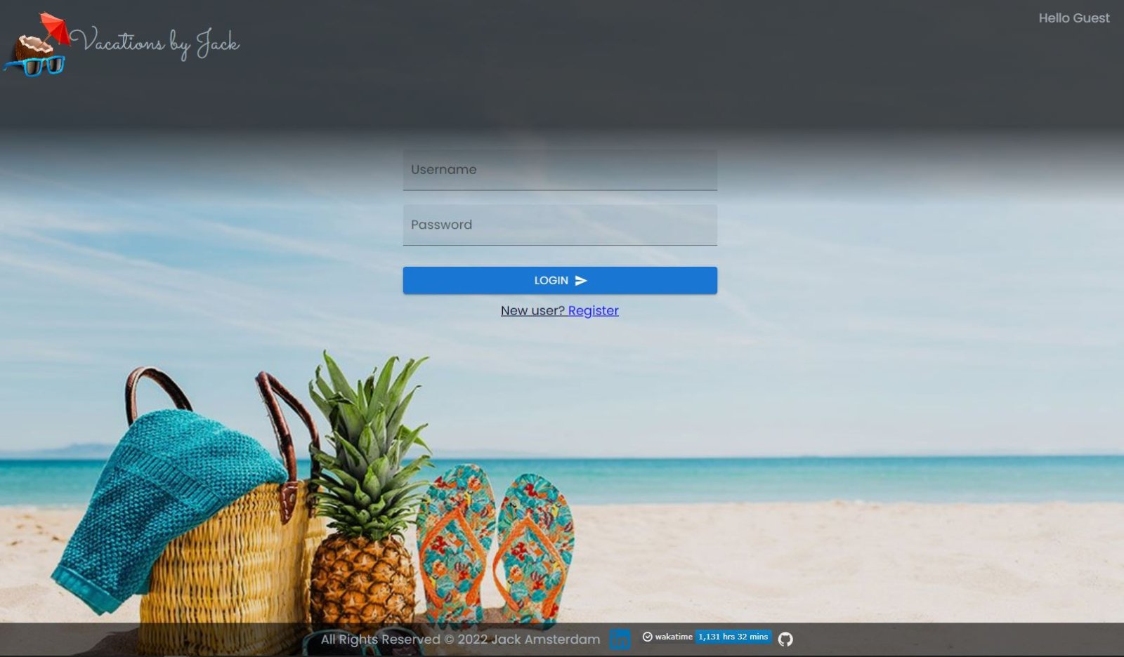 Vacations by Jack — login screen